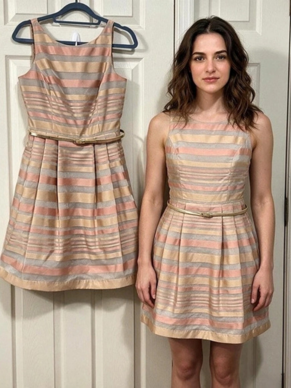 Jessica Howard Striped Mini Dress in Pink & Tan Like New Size 8